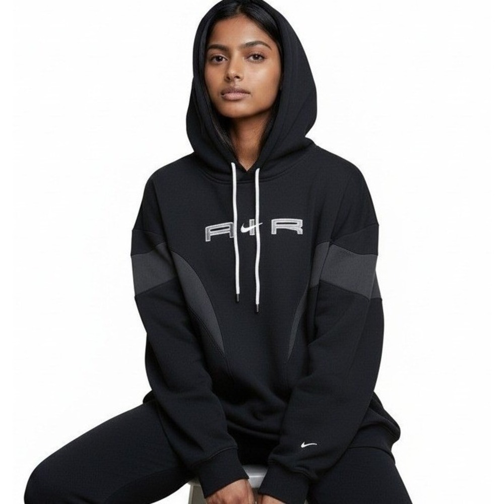 Nike Air Womens Oversized Hoodie Large L Black Gray Sweatshirt Streatwear Boxy